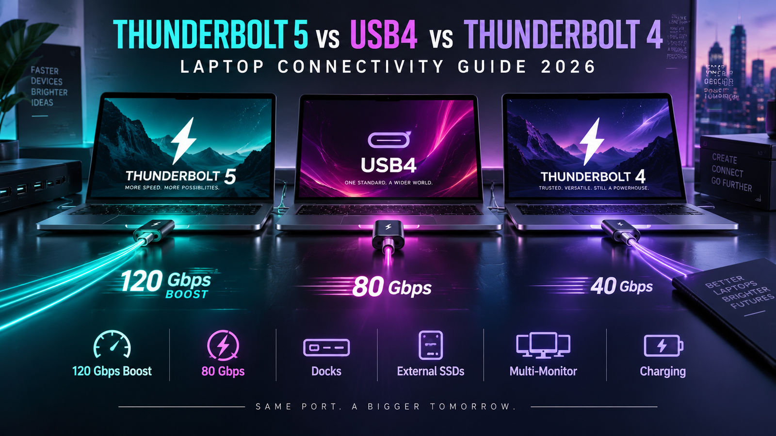 Thunderbolt 5 vs USB4 vs Thunderbolt 4 in 2026: Advanced Laptop Connectivity Guide